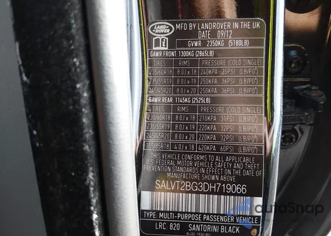 2013 Land Rover Range Rover Evoque Pure z USA, uszkodzony, nr VIN SALVT2BG3DH719066